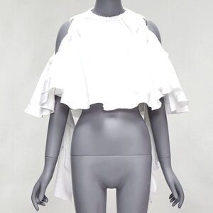 Ellery White Ruffled Cold-Shoulder Crop Top